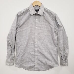 Kenneth Cole Reaction Dress Shirt Mens M White Black Slim Fit Office Casual